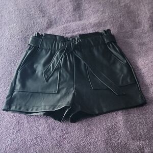 Ci Sono Black High Waist Faux Leather Women's Shorts
